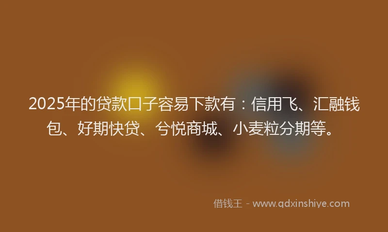 2025年的贷款口子容易下款有：信用飞、汇融钱包、好期快贷、兮悦商城、小麦粒分期等。