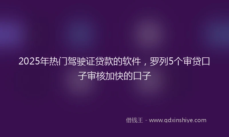 2025年热门驾驶证贷款的软件，罗列5个审贷口子审核加快的口子