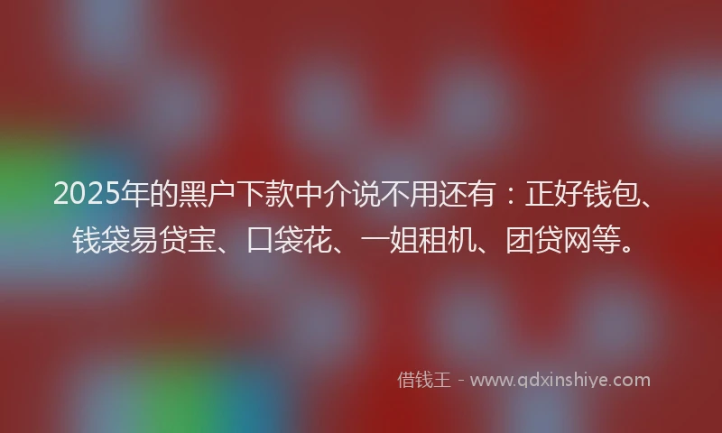 2025年的黑户下款中介说不用还有：正好钱包、钱袋易贷宝、口袋花、一姐租机、团贷网等。