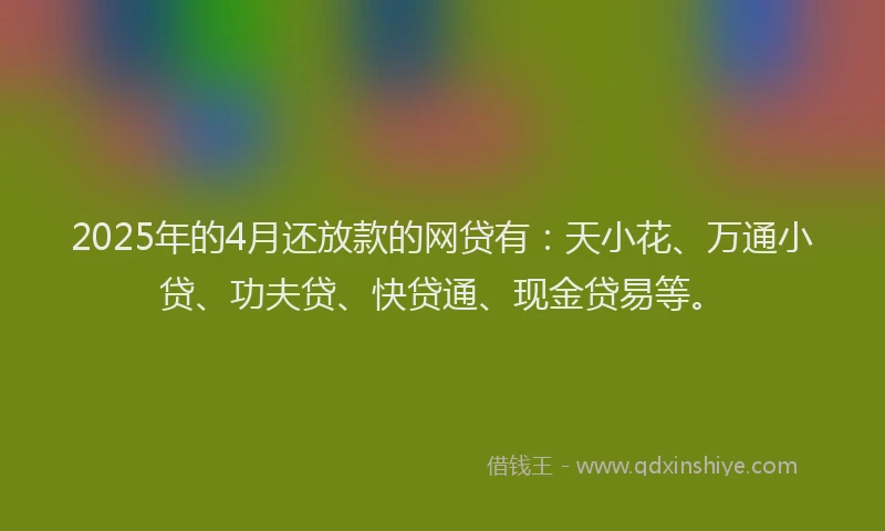 2025年的4月还放款的网贷有:天小花、万通小贷、功夫贷、快贷通、现金贷易等。