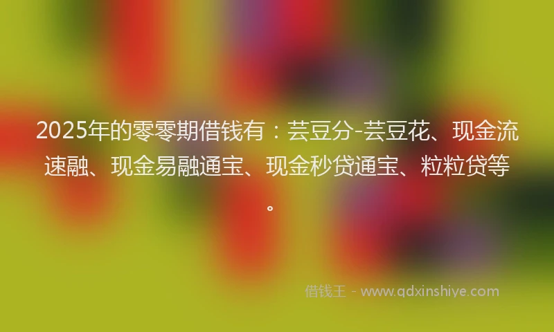 2025年的零零期借钱有:芸豆分-芸豆花、现金流速融、现金易融通宝、现金秒贷通宝、粒粒贷等。