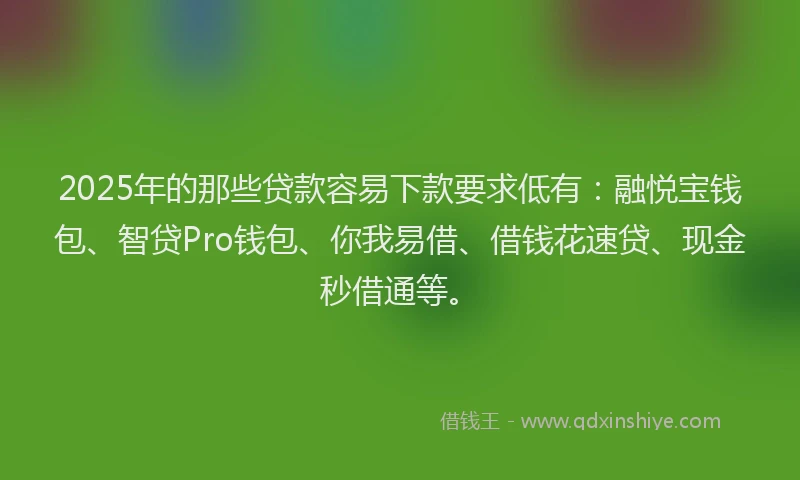 2025年的那些贷款容易下款要求低有：融悦宝钱包、智贷Pro钱包、你我易借、借钱花速贷、现金秒借通等。