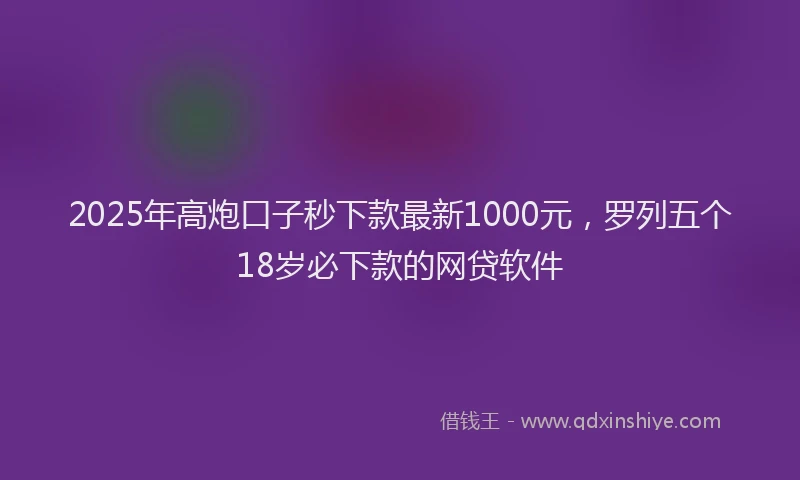 2025年高炮口子秒下款最新1000元，罗列五个18岁必下款的网贷软件