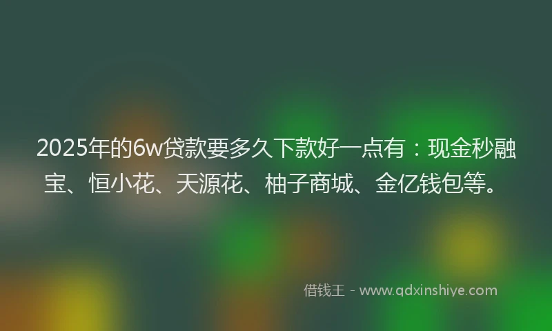 2025年的6w贷款要多久下款好一点有：现金秒融宝、恒小花、天源花、柚子商城、金亿钱包等。