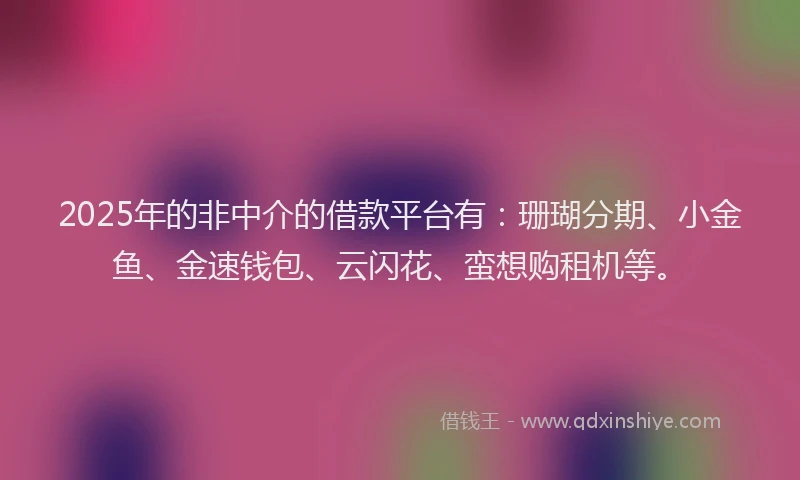 2025年的非中介的借款平台有：珊瑚分期、小金鱼、金速钱包、云闪花、蛮想购租机等。