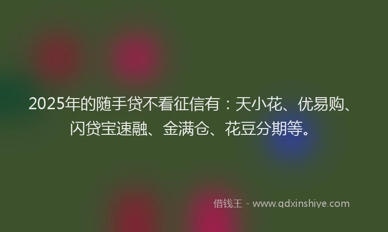 2025年的随手贷不看征信有：天小花、优易购、闪贷宝速融、金满仓、花豆分期等。