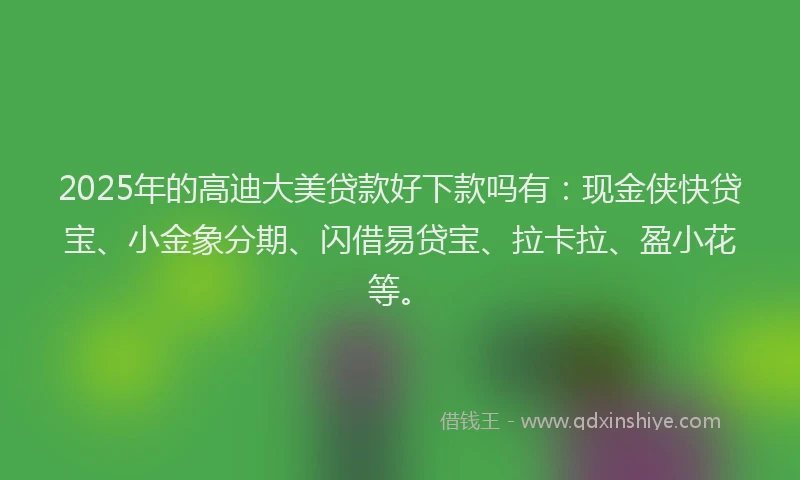 2025年的高迪大美贷款好下款吗有：现金侠快贷宝、小金象分期、闪借易贷宝、拉卡拉、盈小花等。