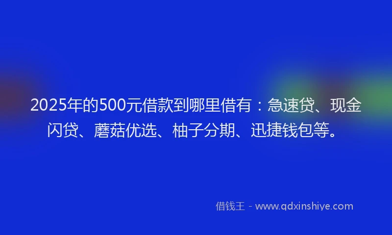 2025年的500元借款到哪里借有：急速贷、现金闪贷、蘑菇优选、柚子分期、迅捷钱包等。