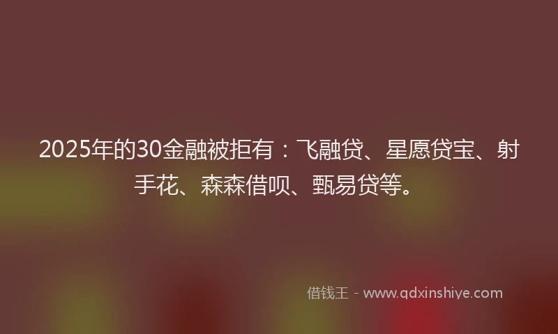 2025年的30金融被拒有:飞融贷、星愿贷宝、射手花、森森借呗、甄易贷等。