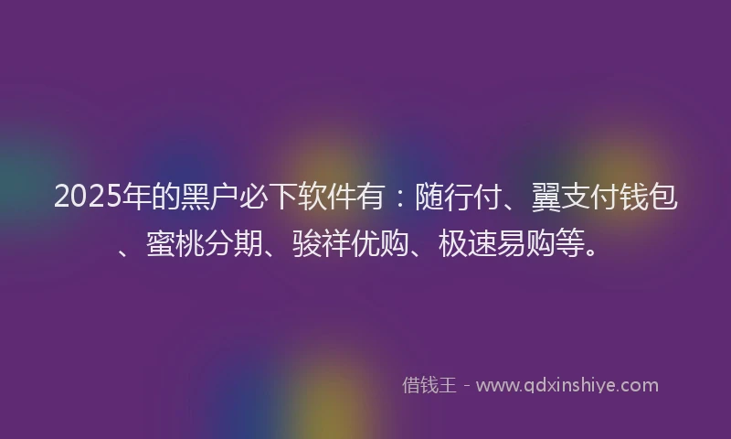 2025年的黑户必下软件有：随行付、翼支付钱包、蜜桃分期、骏祥优购、极速易购等。