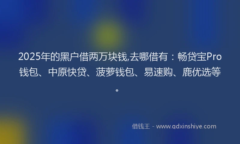 2025年的黑户借两万块钱,去哪借有：畅贷宝Pro钱包、中原快贷、菠萝钱包、易速购、鹿优选等。