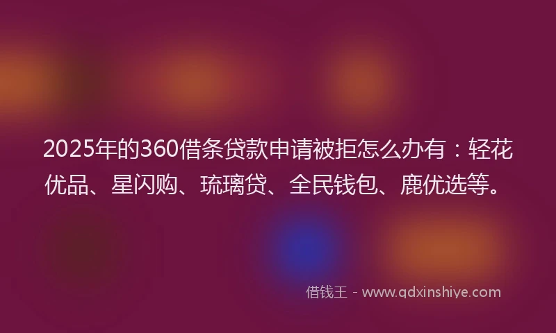 2025年的360借条贷款申请被拒怎么办有：轻花优品、星闪购、琉璃贷、全民钱包、鹿优选等。