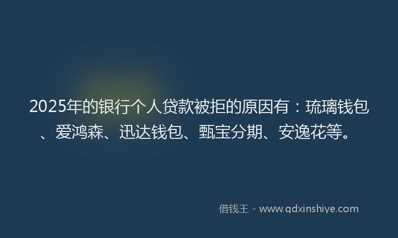 2025年的银行个人贷款被拒的原因有：琉璃钱包、爱鸿森、迅达钱包、甄宝分期、安逸花等。