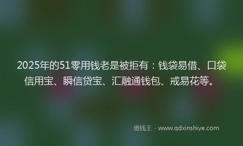 2025年的51零用钱老是被拒有：钱袋易借、口袋信用宝、瞬信贷宝、汇融通钱包、戒易花等。