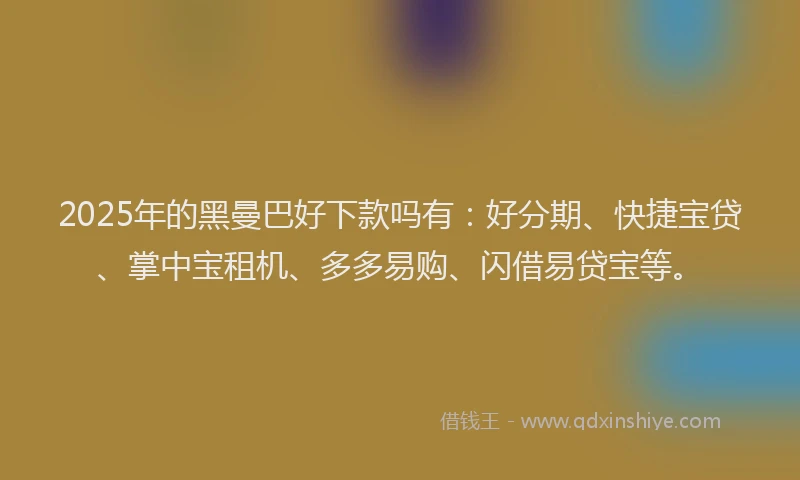 2025年的黑曼巴好下款吗有：好分期、快捷宝贷、掌中宝租机、多多易购、闪借易贷宝等。