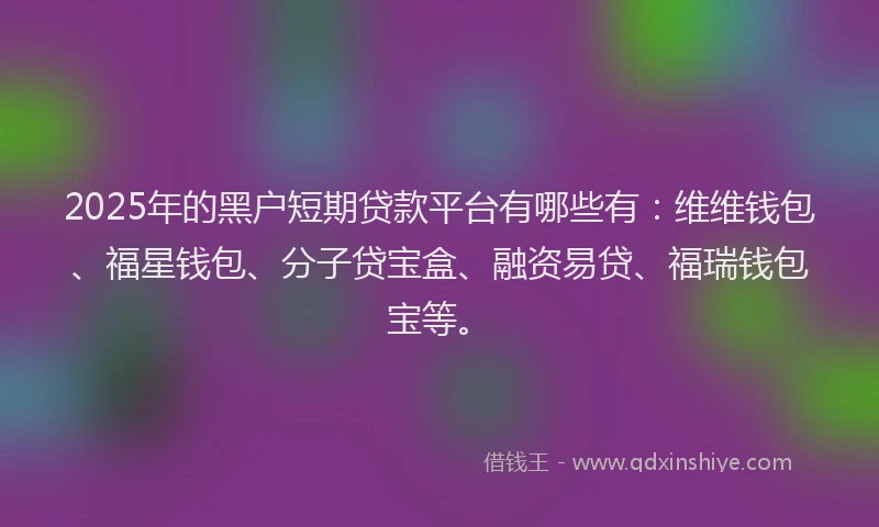 2025年的黑户短期贷款平台有哪些有：维维钱包、福星钱包、分子贷宝盒、融资易贷、福瑞钱包宝等。
