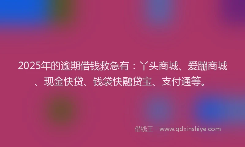 2025年的逾期借钱救急有:丫头商城、爱蹦商城、现金快贷、钱袋快融贷宝、支付通等。