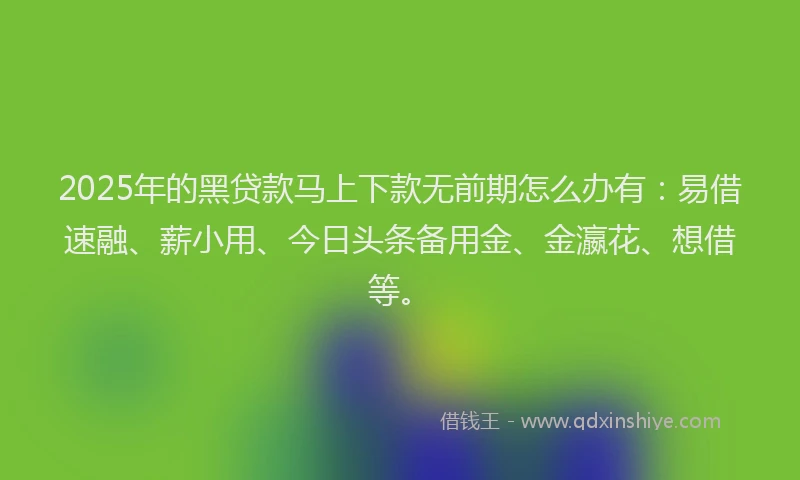2025年的黑贷款马上下款无前期怎么办有：易借速融、薪小用、今日头条备用金、金瀛花、想借等。