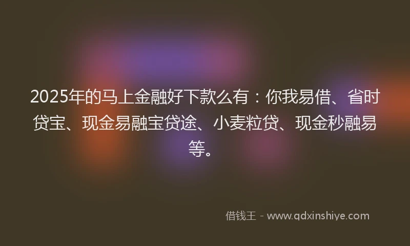 2025年的马上金融好下款么有：你我易借、省时贷宝、现金易融宝贷途、小麦粒贷、现金秒融易等。