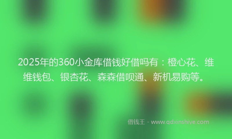 2025年的360小金库借钱好借吗有：橙心花、维维钱包、银杏花、森森借呗通、新机易购等。