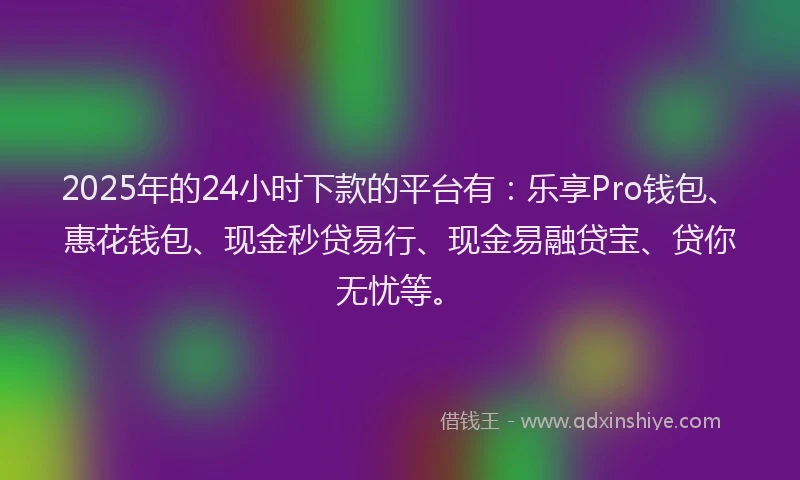 2025年的24小时下款的平台有：乐享Pro钱包、惠花钱包、现金秒贷易行、现金易融贷宝、贷你无忧等。