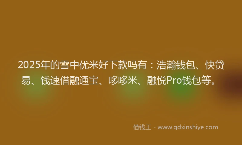 2025年的雪中优米好下款吗有:浩瀚钱包、快贷易、钱速借融通宝、哆哆米、融悦Pro钱包等。