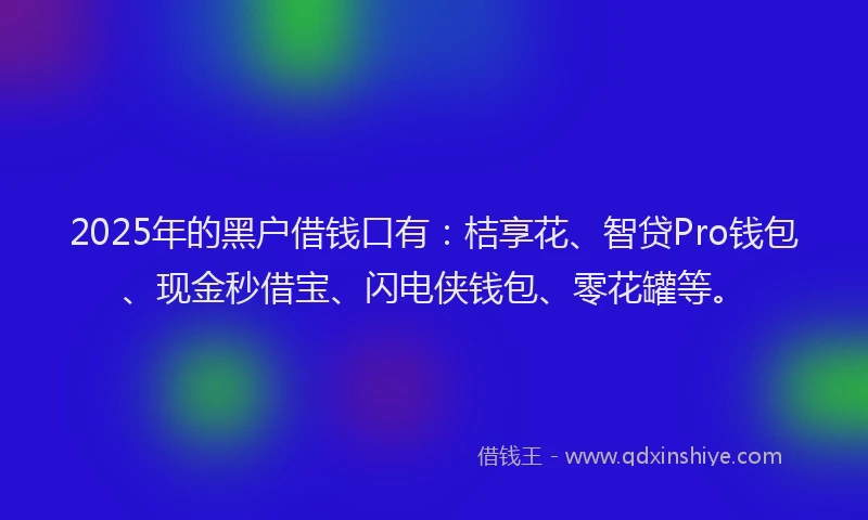 2025年的黑户借钱口有：桔享花、智贷Pro钱包、现金秒借宝、闪电侠钱包、零花罐等。