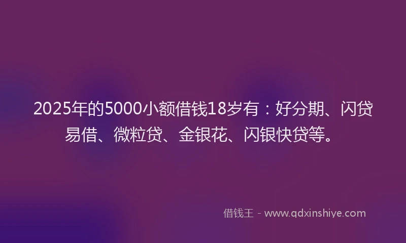 2025年的5000小额借钱18岁有：好分期、闪贷易借、微粒贷、金银花、闪银快贷等。