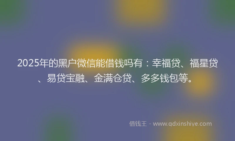 2025年的黑户微信能借钱吗有：幸福贷、福星贷、易贷宝融、金满仓贷、多多钱包等。