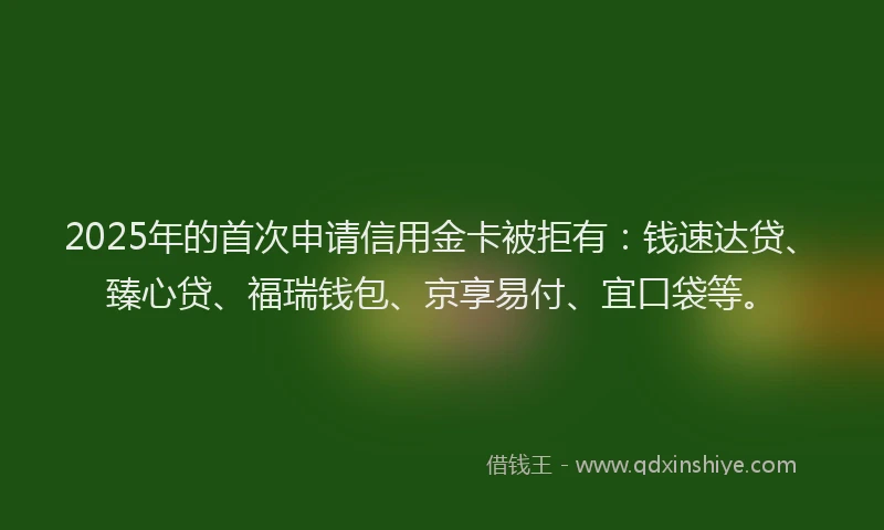 2025年的首次申请信用金卡被拒有：钱速达贷、臻心贷、福瑞钱包、京享易付、宜口袋等。