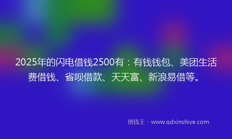 2025年的闪电借钱2500有：有钱钱包、美团生活费借钱、省呗借款、天天富、新浪易借等。