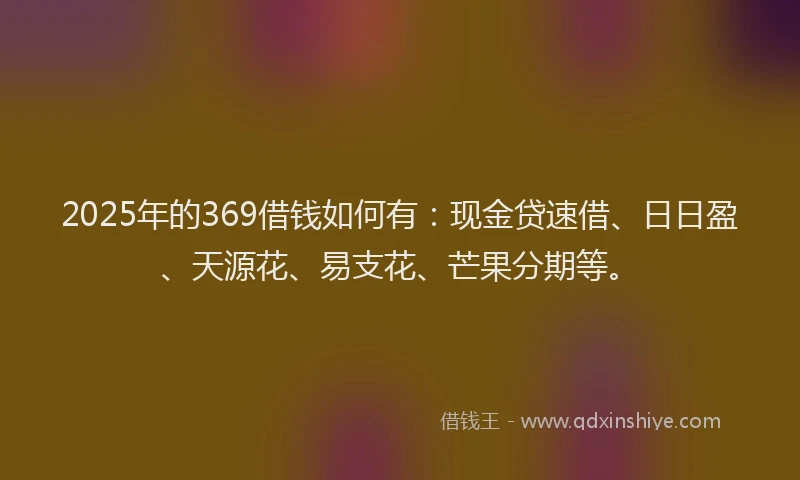 2025年的369借钱如何有：现金贷速借、日日盈、天源花、易支花、芒果分期等。