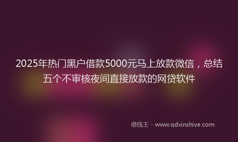 2025年热门黑户借款5000元马上放款微信，总结五个不审核夜间直接放款的网贷软件