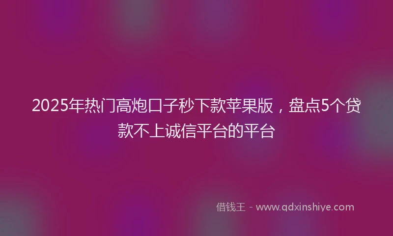 2025年热门高炮口子秒下款苹果版，盘点5个贷款不上诚信平台的平台