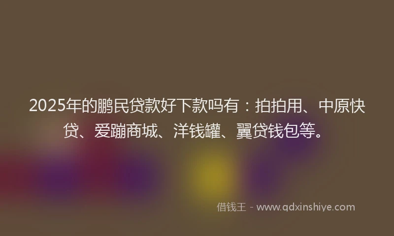 2025年的鹏民贷款好下款吗有：拍拍用、中原快贷、爱蹦商城、洋钱罐、翼贷钱包等。