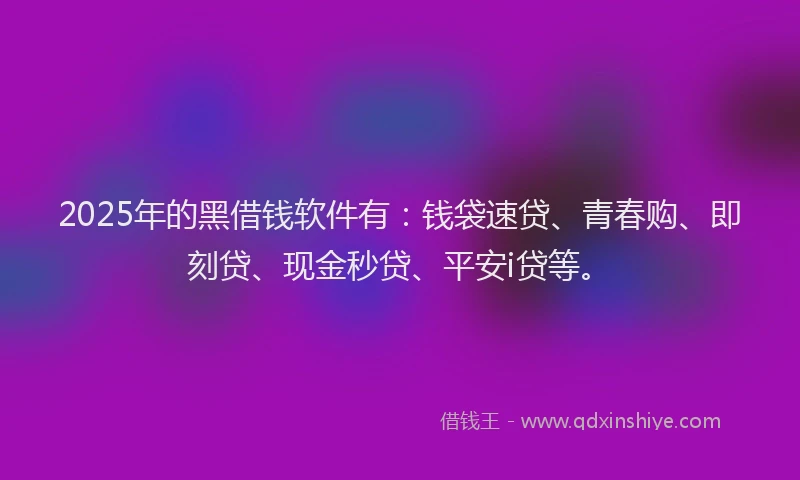 2025年的黑借钱软件有：钱袋速贷、青春购、即刻贷、现金秒贷、平安i贷等。