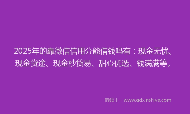 2025年的靠微信信用分能借钱吗有：现金无忧、现金贷途、现金秒贷易、甜心优选、钱满满等。