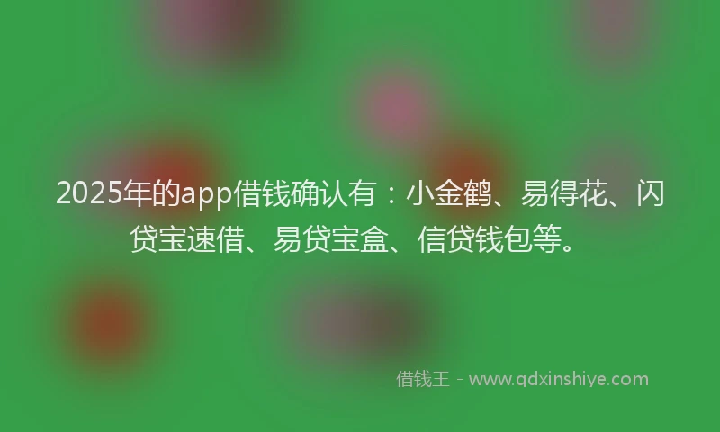 2025年的app借钱确认有：小金鹤、易得花、闪贷宝速借、易贷宝盒、信贷钱包等。