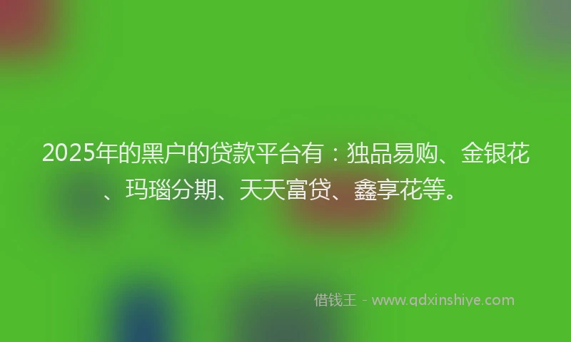 2025年的黑户的贷款平台有：独品易购、金银花、玛瑙分期、天天富贷、鑫享花等。
