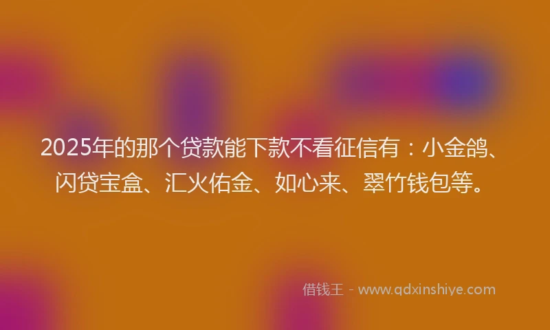 2025年的那个贷款能下款不看征信有：小金鸽、闪贷宝盒、汇火佑金、如心来、翠竹钱包等。