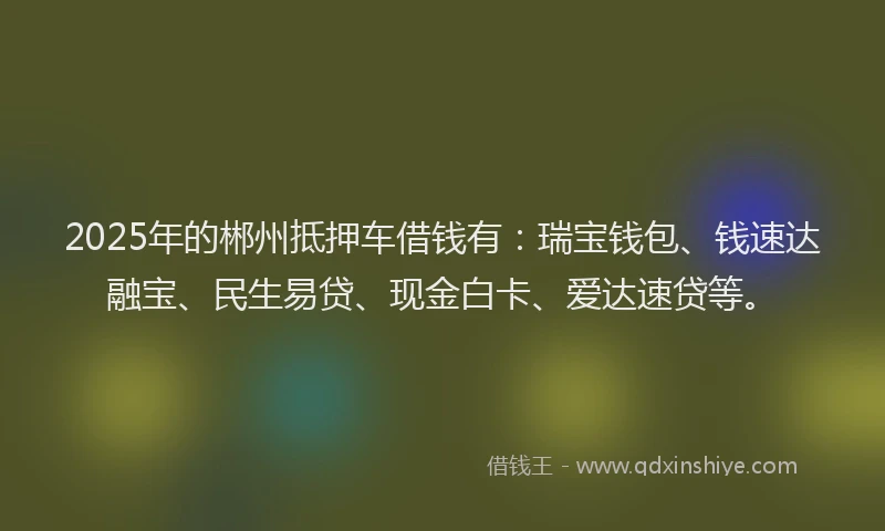 2025年的郴州抵押车借钱有：瑞宝钱包、钱速达融宝、民生易贷、现金白卡、爱达速贷等。