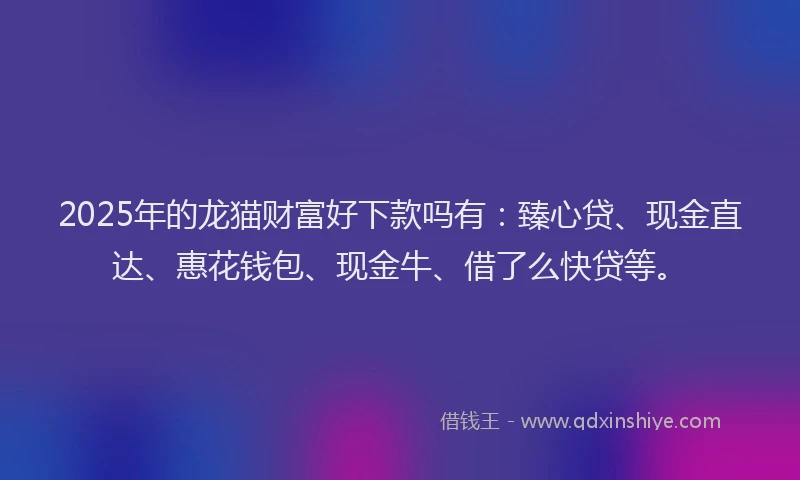 2025年的龙猫财富好下款吗有：臻心贷、现金直达、惠花钱包、现金牛、借了么快贷等。