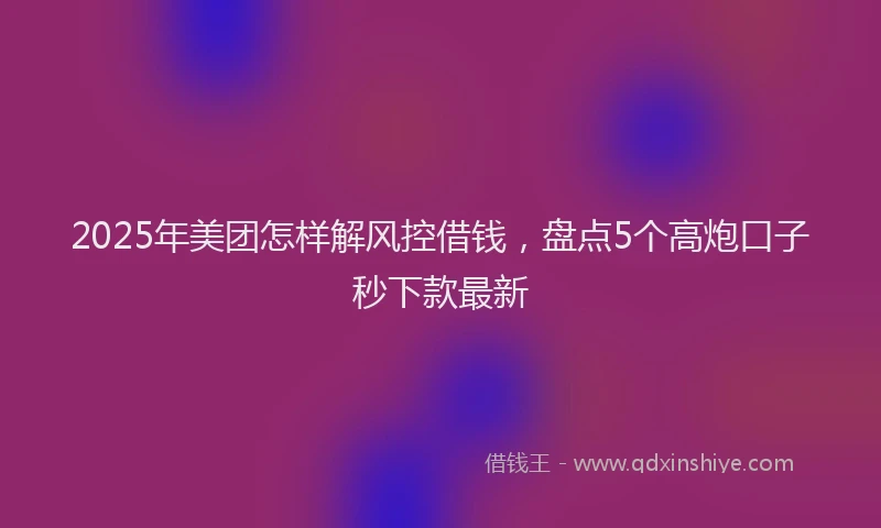 2025年美团怎样解风控借钱，盘点5个高炮口子秒下款最新