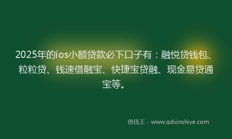 2025年的ios小额贷款必下口子有：融悦贷钱包、粒粒贷、钱速借融宝、快捷宝贷融、现金易贷通宝等。