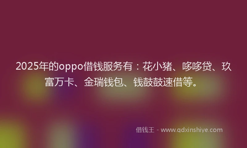 2025年的oppo借钱服务有：花小猪、哆哆贷、玖富万卡、金瑞钱包、钱鼓鼓速借等。