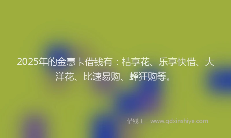 2025年的金惠卡借钱有：桔享花、乐享快借、大洋花、比速易购、蜂狂购等。
