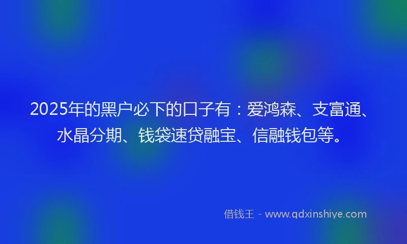 2025年的黑户必下的口子有：爱鸿森、支富通、水晶分期、钱袋速贷融宝、信融钱包等。