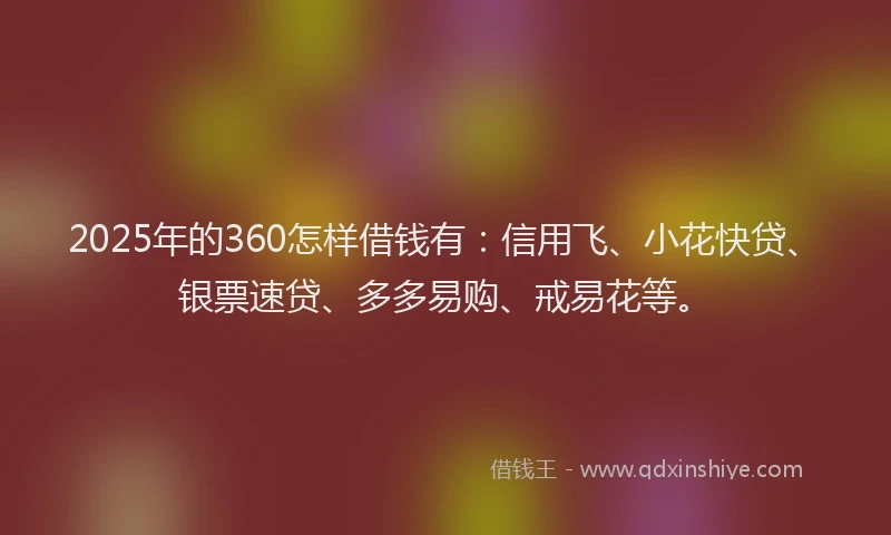 2025年的360怎样借钱有：信用飞、小花快贷、银票速贷、多多易购、戒易花等。