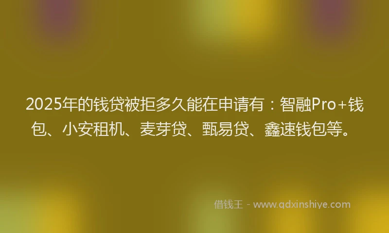 2025年的钱贷被拒多久能在申请有：智融Pro+钱包、小安租机、麦芽贷、甄易贷、鑫速钱包等。