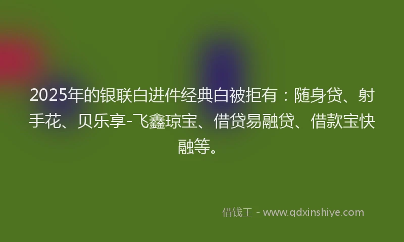 2025年的银联白进件经典白被拒有：随身贷、射手花、贝乐享-飞鑫琼宝、借贷易融贷、借款宝快融等。